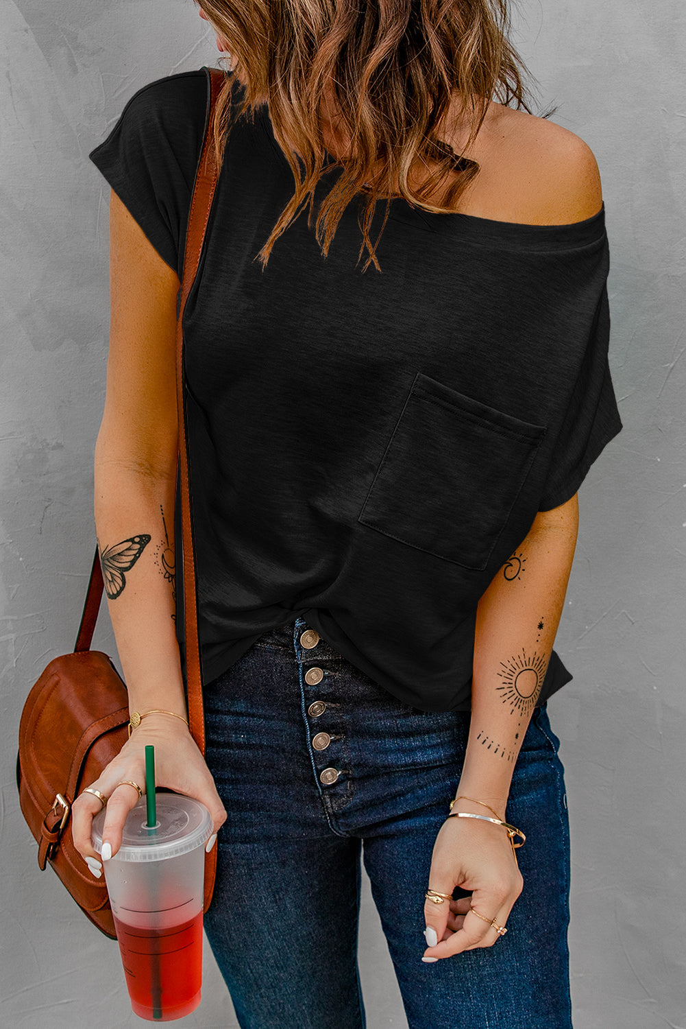 Women's Slits Featuring Tee with Side Pocket-Detail