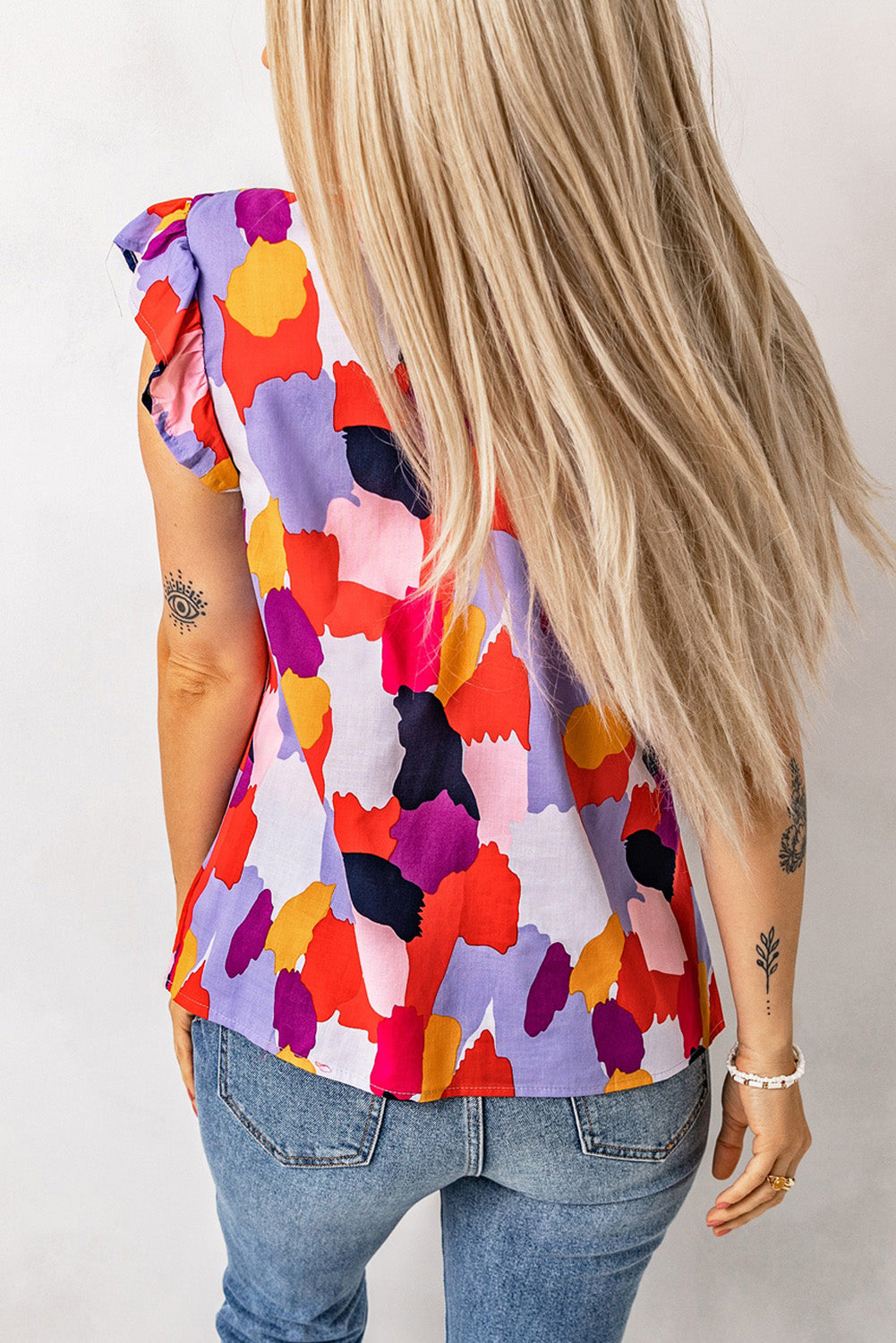 Top for Women Frill Mock Neck Ruffle-Trimmed Cap
