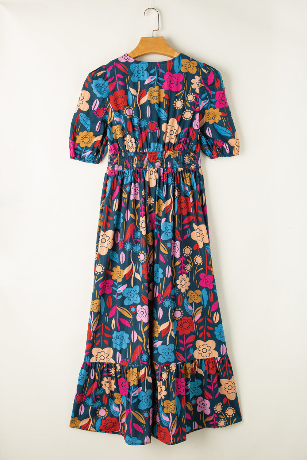 Women's Maxi Dress Featuring Retro Floral-Print Split Neck