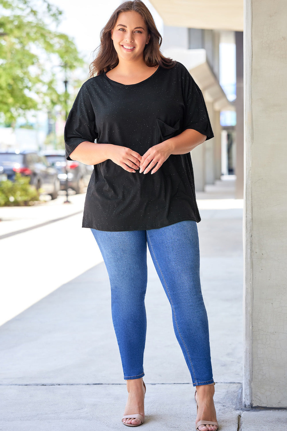 Women's T-shirt with Plus Size Pocket-Detail Splatter Allover