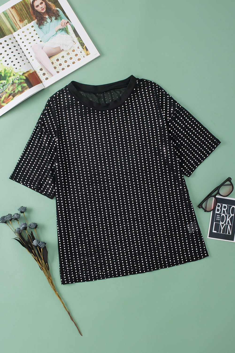 Women's T-shirt with Dropped-Shoulder Semi-Sheer