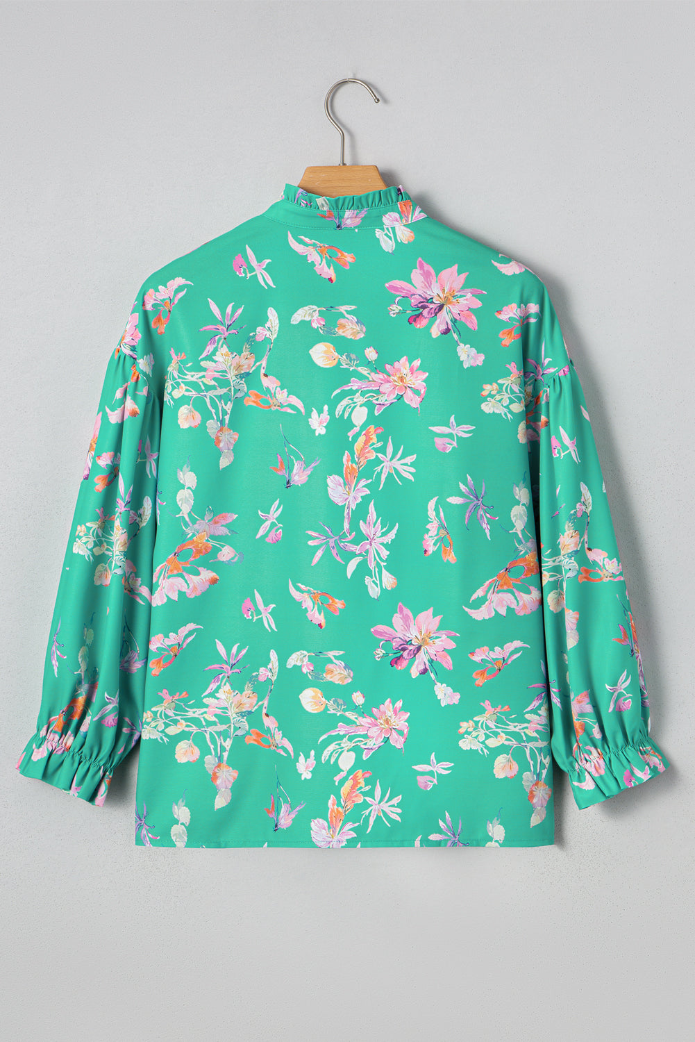 Floral Button Lantern Sleeve Front Shirt