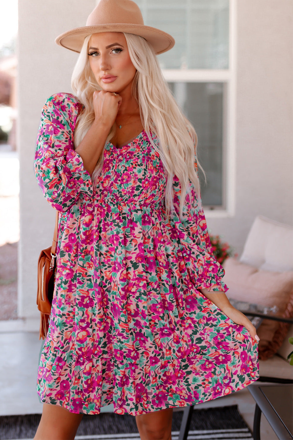 Floral Dresses for Women Sleeve Shirred Puffy