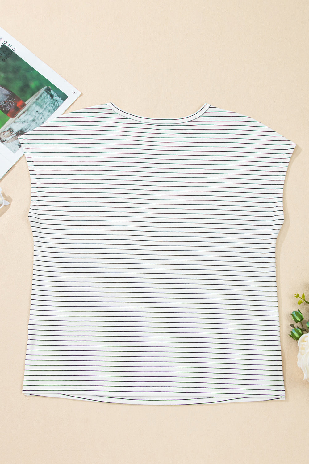 Cap Sleeve Crew Neck Casual Tee with Chest Pocket