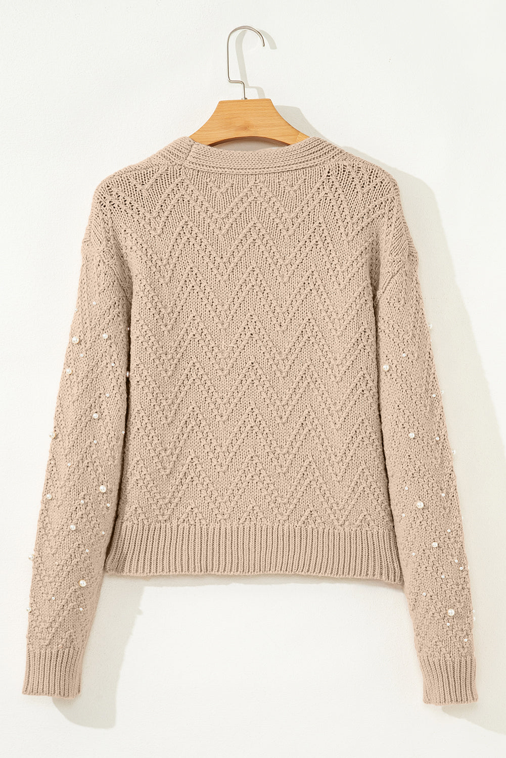 Pearl Front Embellished Button Cardigan Knit Top in Smoke Gray