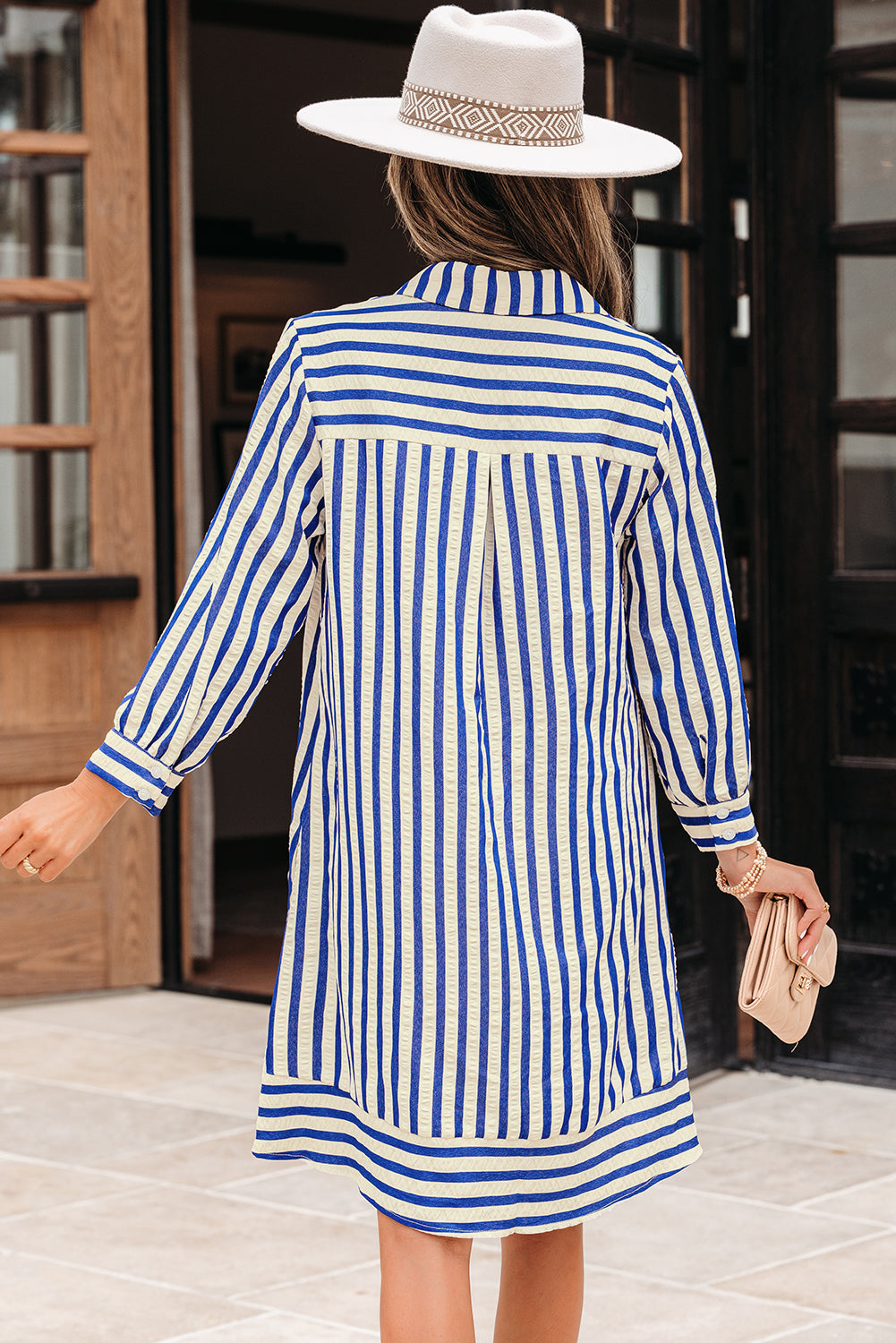 Button Collared Half Side Pockets Easy-Fit Fit Mini Dress