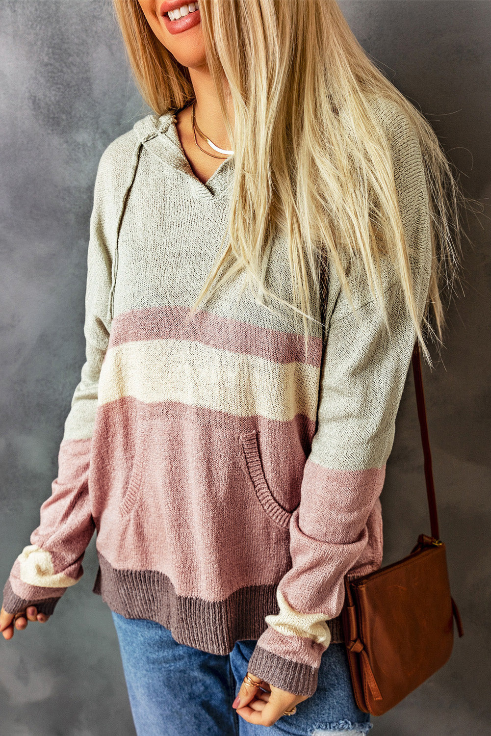 Women's Hooded Sweater Featuring Knitted Kangaroo