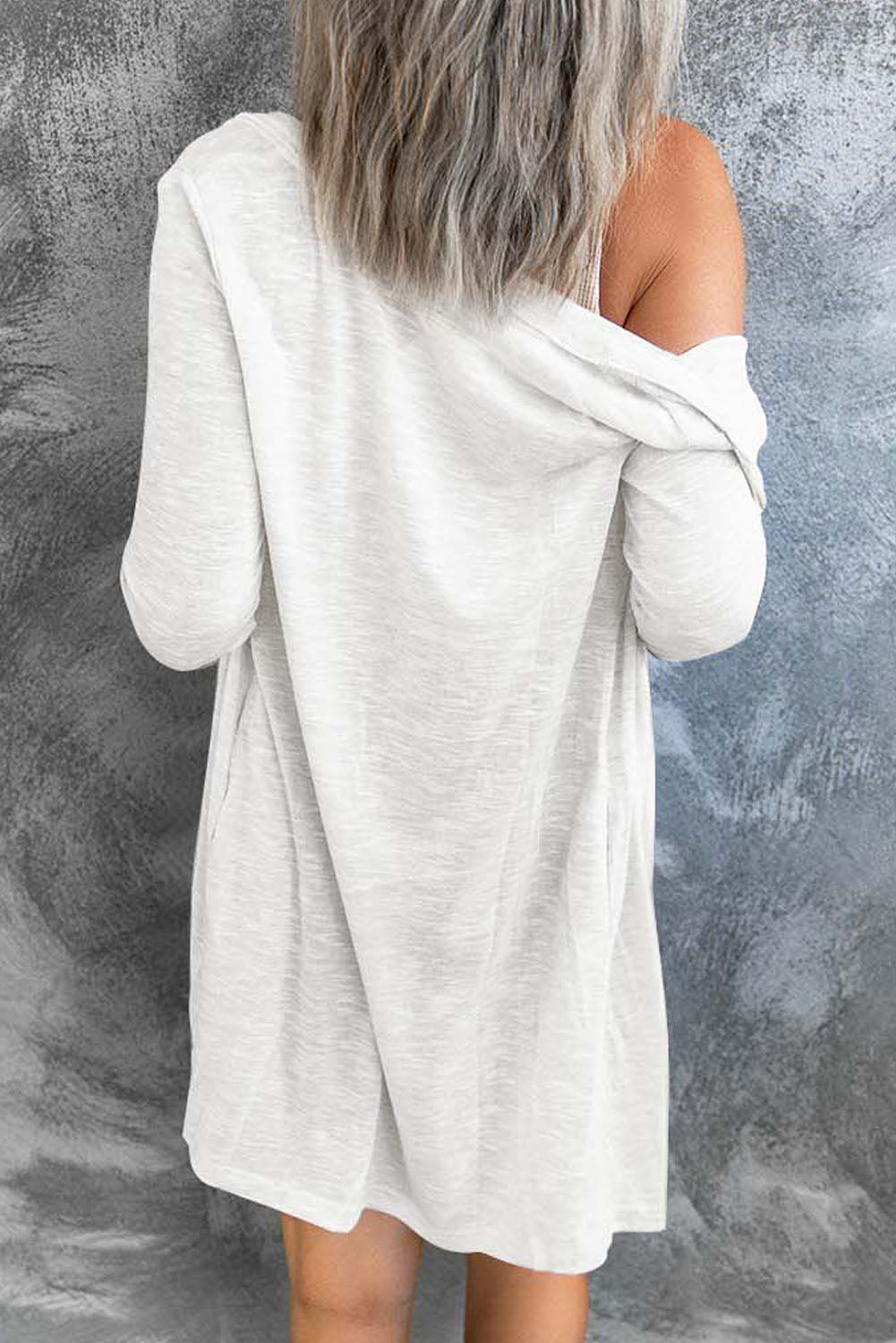 Women's Cardigan Featuring Solid Color Open-Front Buttons White