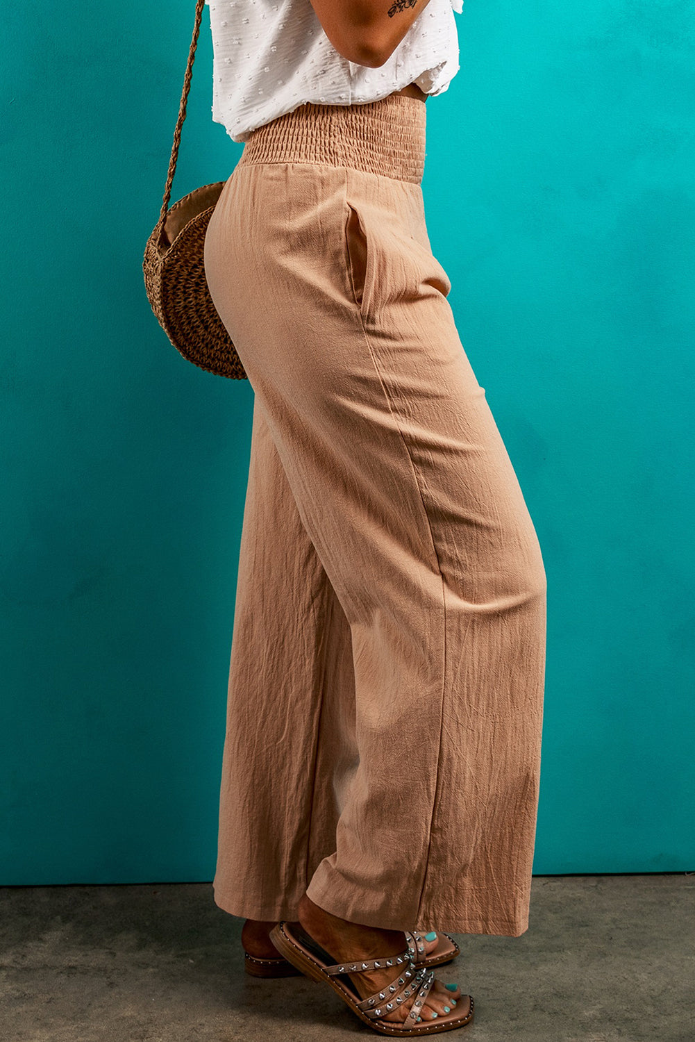 Women's Loose Straight Shirred-Waist Leg Pants