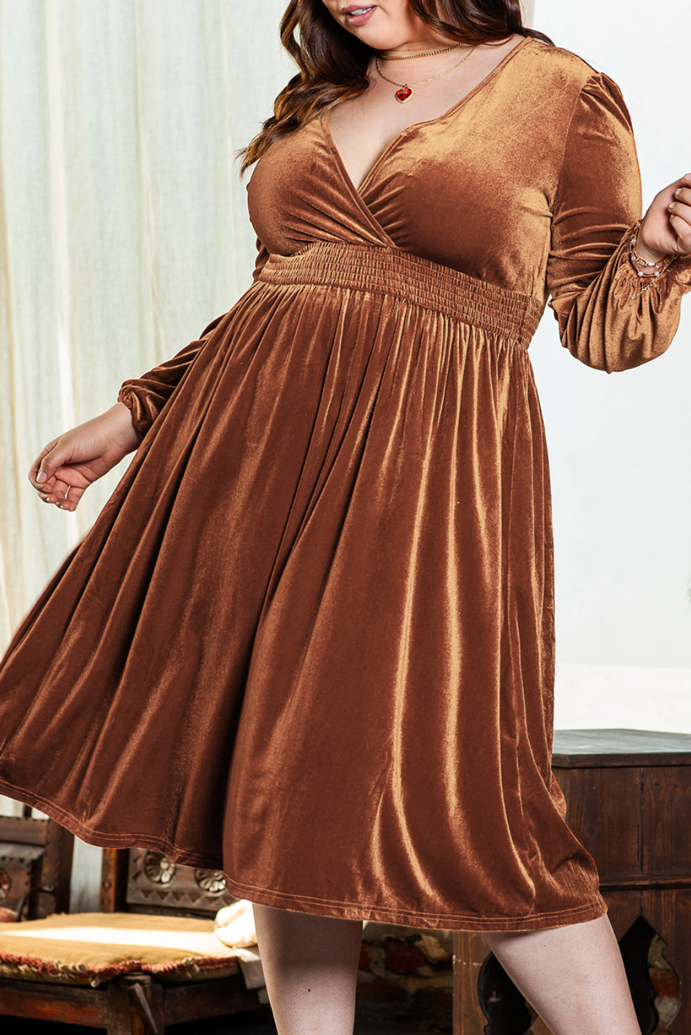 Women's Dress with Balloon Sleeve Velvet Plus Size