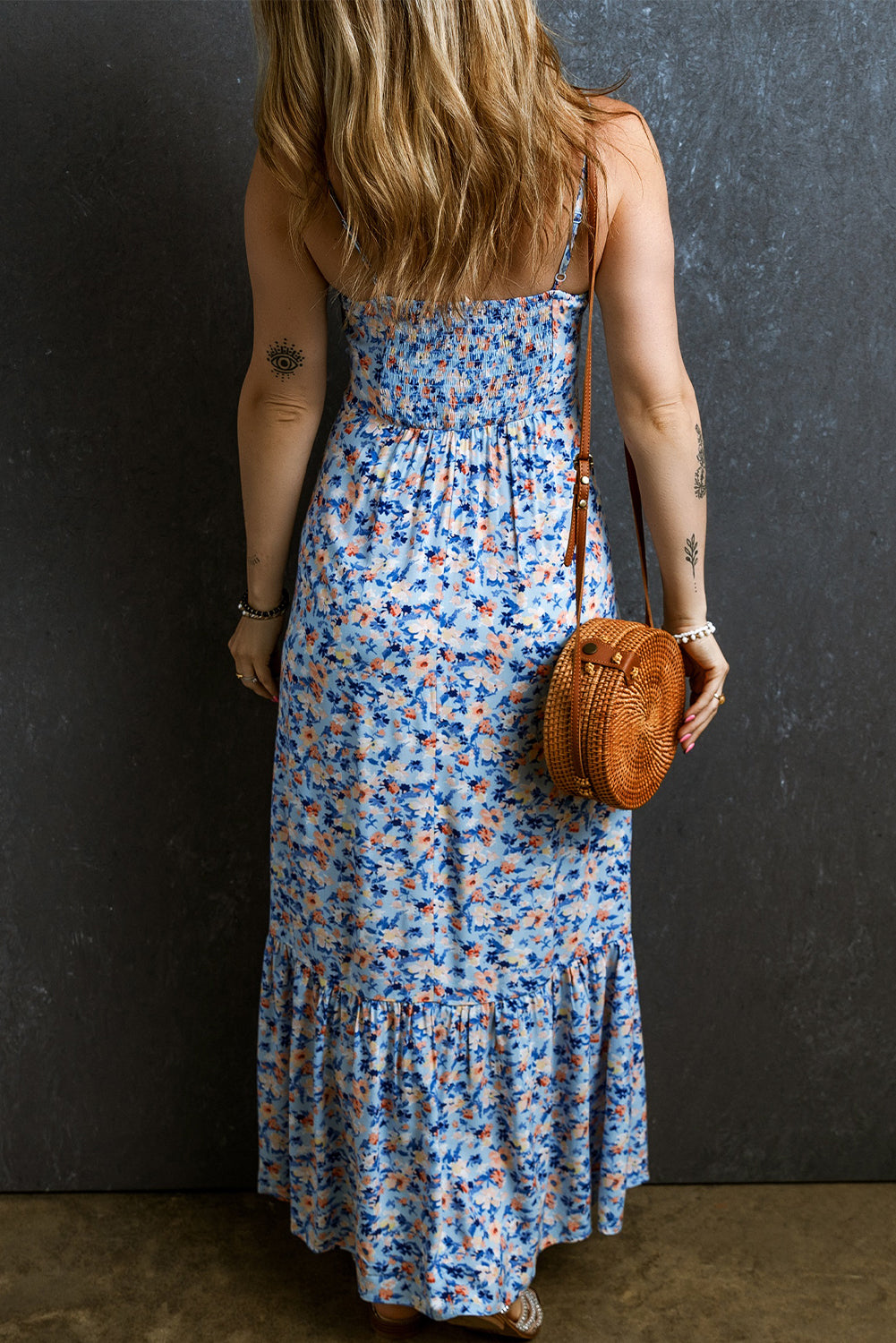 Women's Ruffle-Trimmed Ruched Floral-Print Maxi Dress