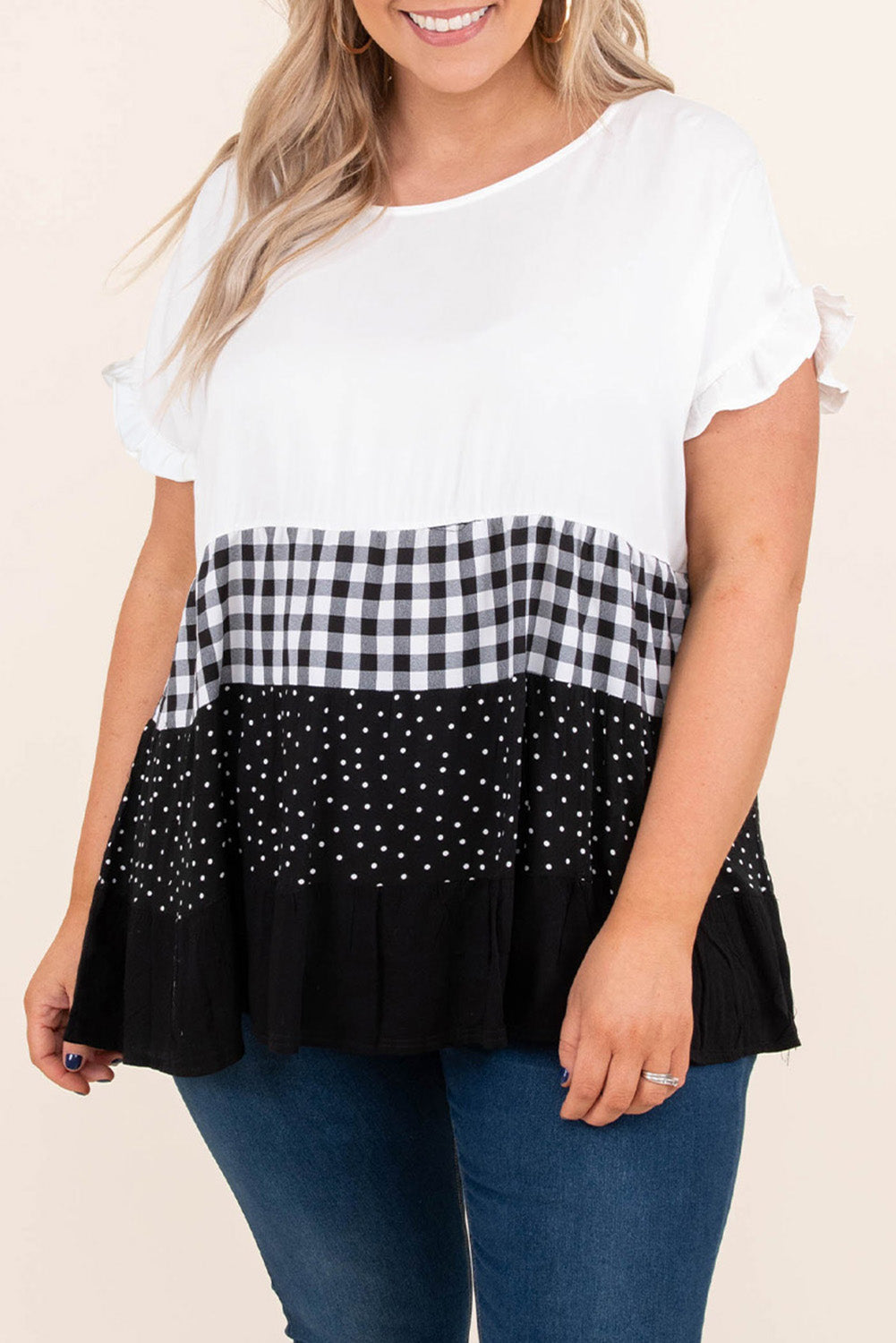 Babydoll Top for Women Plaid Plus Size