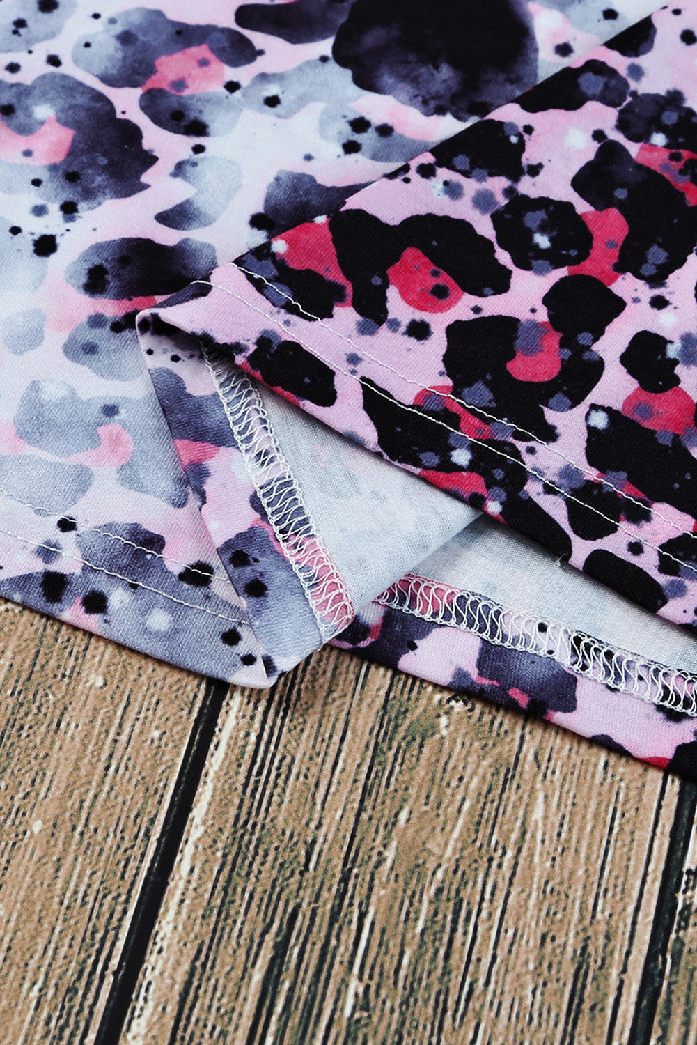 Women's Tee Featuring Dyed Bleached Blank Leopard-Print