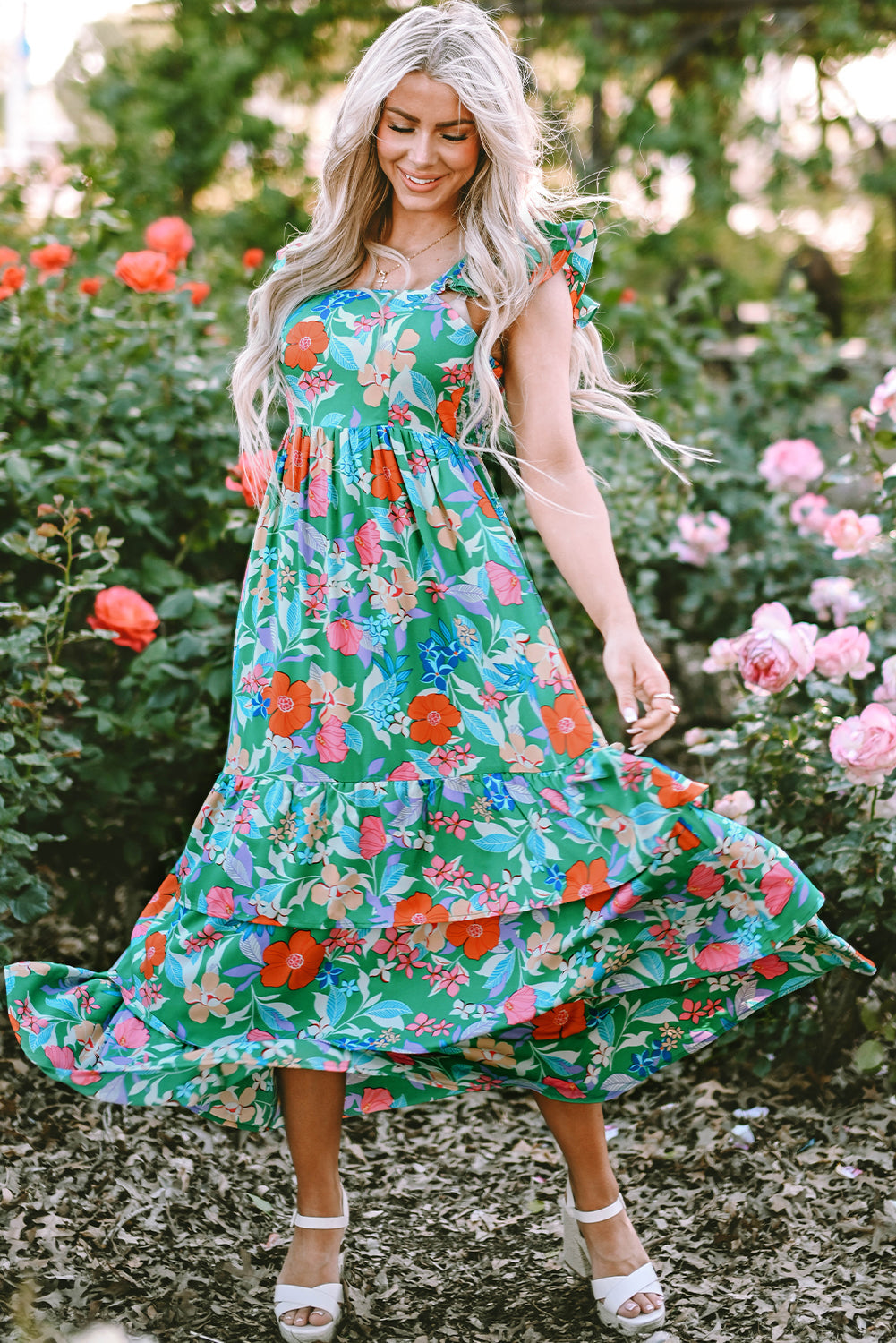 Women's Dresses Featuring Maxi Floral-Print Print Sleeveless