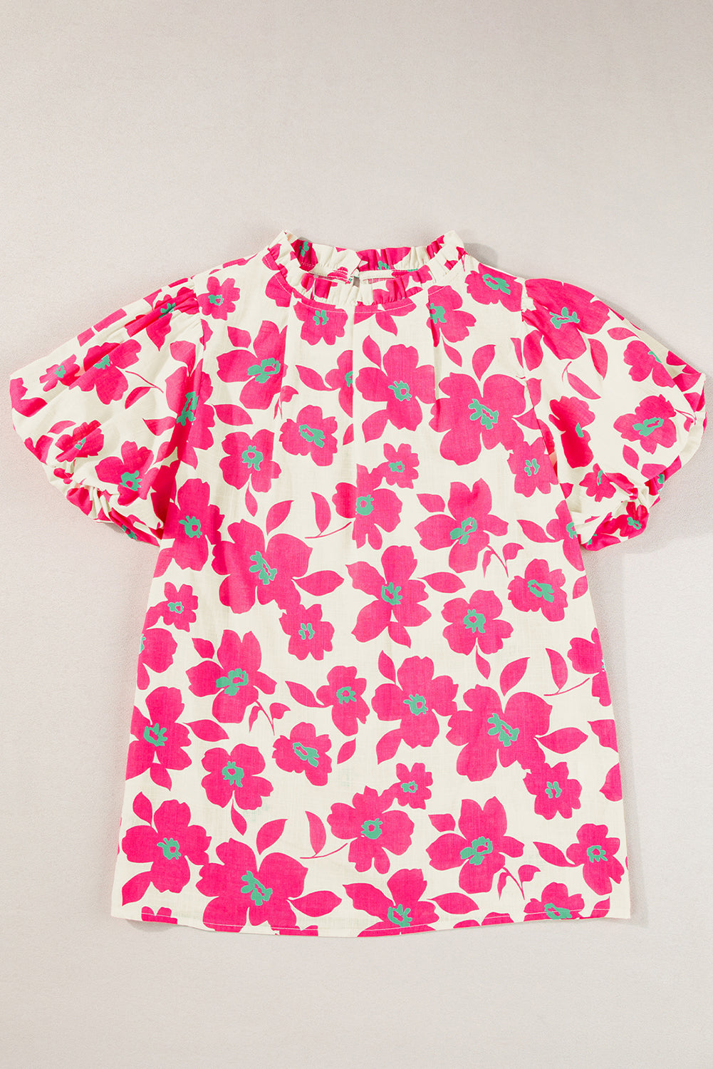 Women's Blouse with Floral-Print Frill-Trimmed Neckline