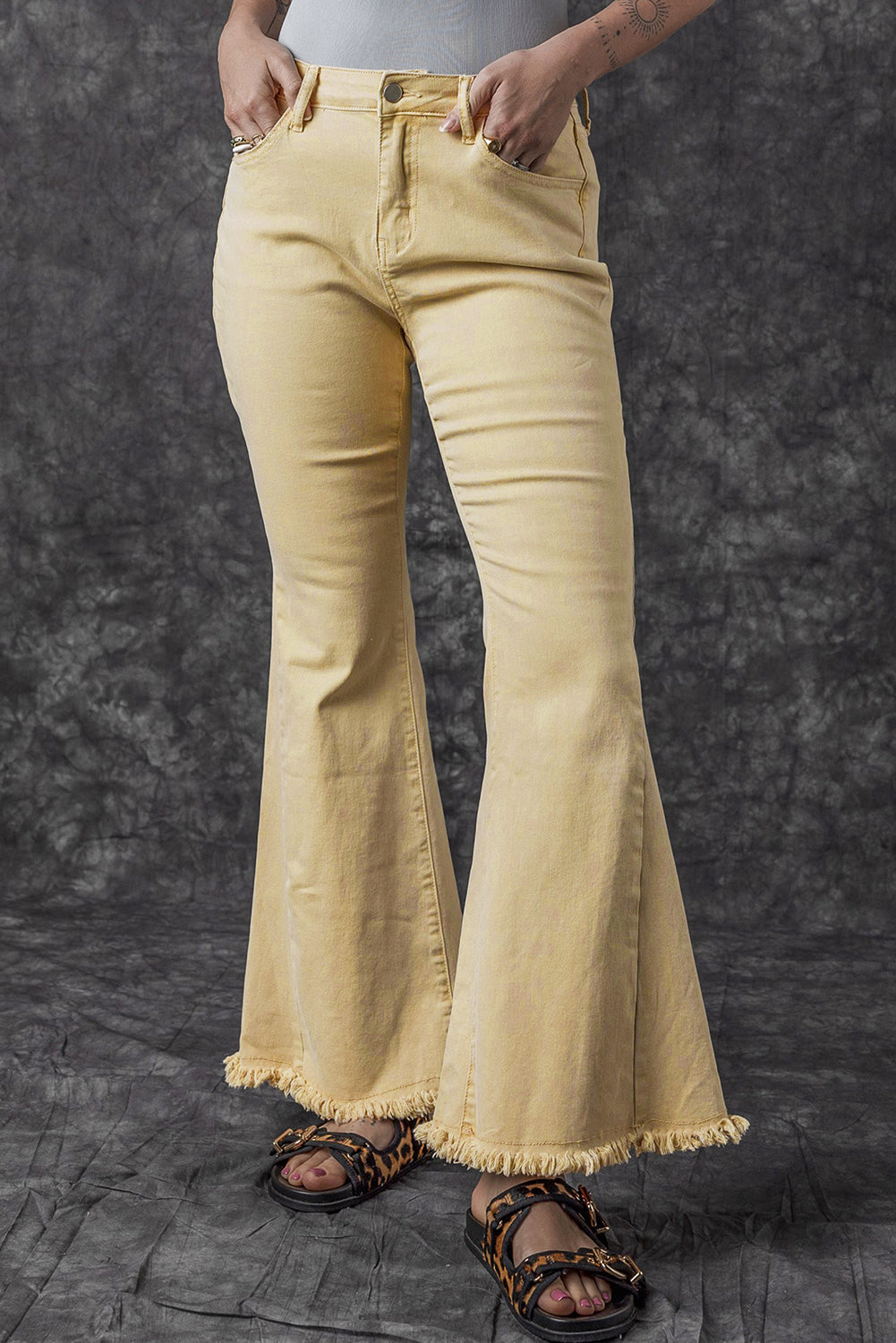 Women's Jeans Featuring Raw Edge Mid Waist Flared