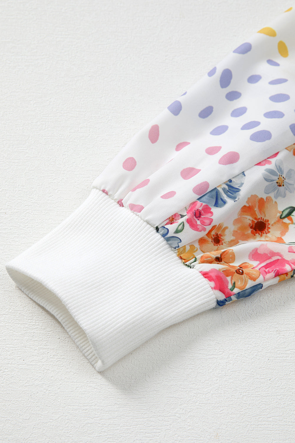 Floral Dotted Mixed Print Patchwork Sleeve High Low Everyday Sweatshirt