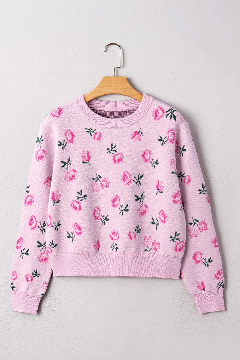 Drop-Shoulder Sweet Floral-Print Cropped Knit Top