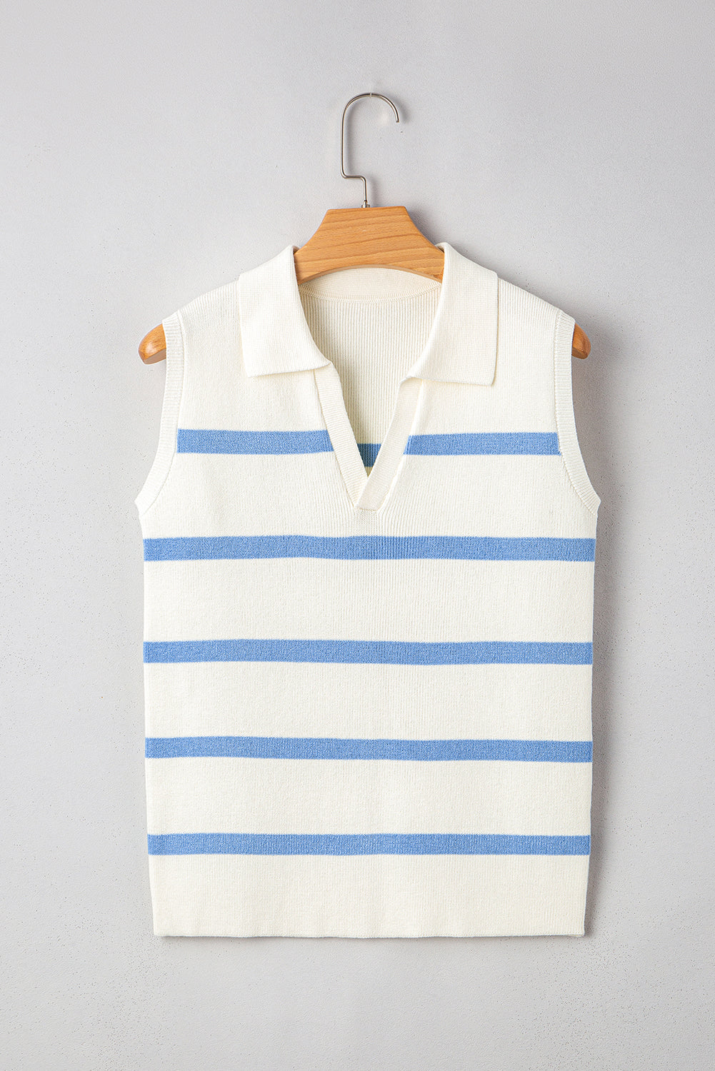 Split V-Neck Collared Rib-Knit Knit Top Vest