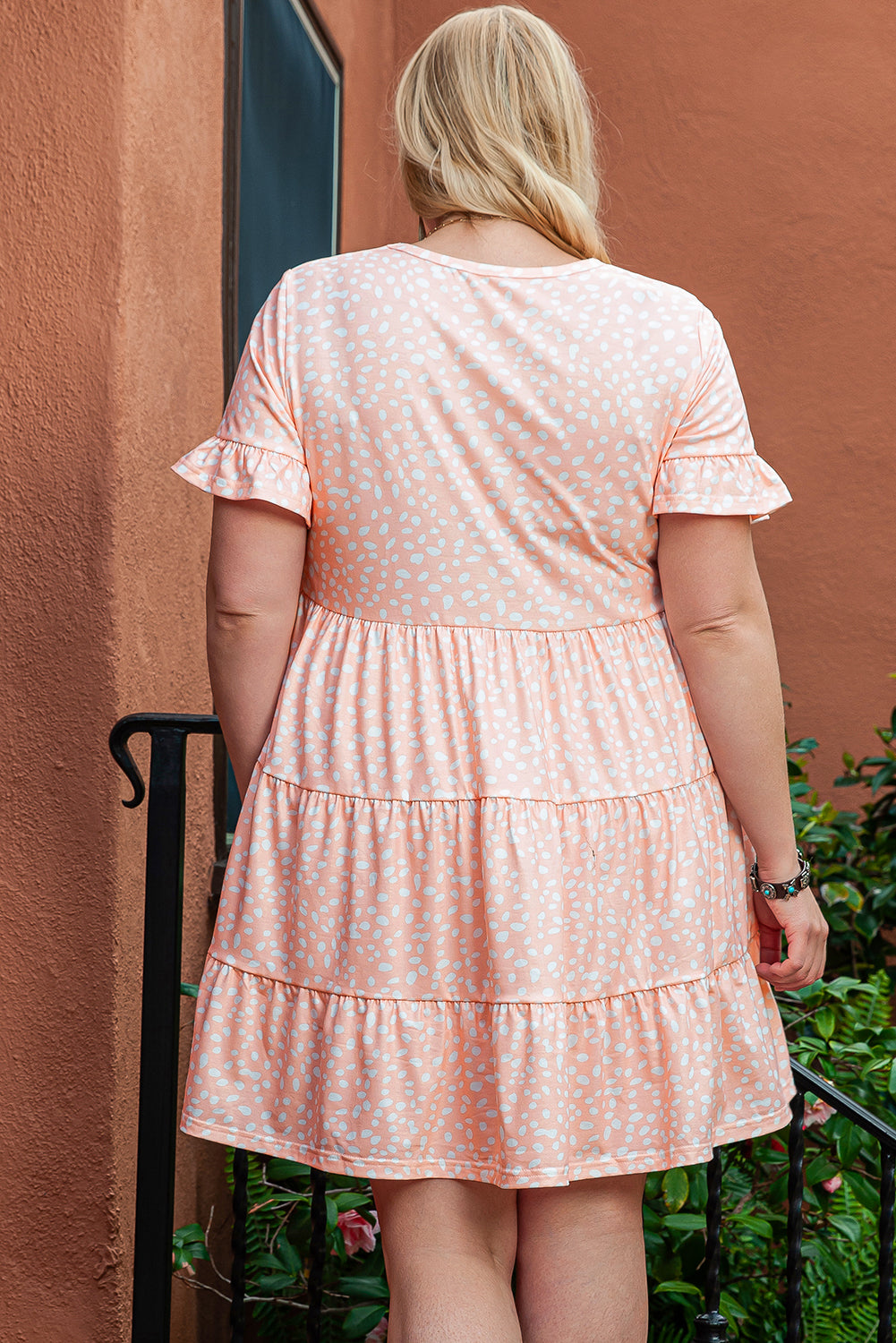 Women's Dress with Cheetah Ruffle-Trimmed Plus Size