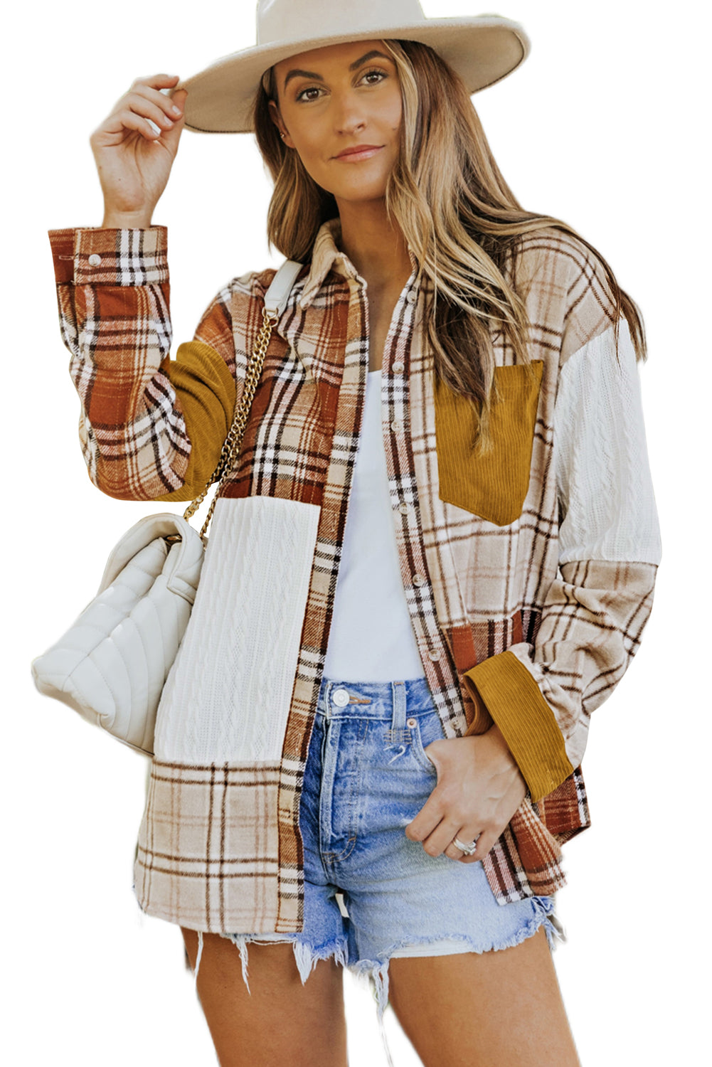 Women's Shirt Jacket with Plaid Pocket