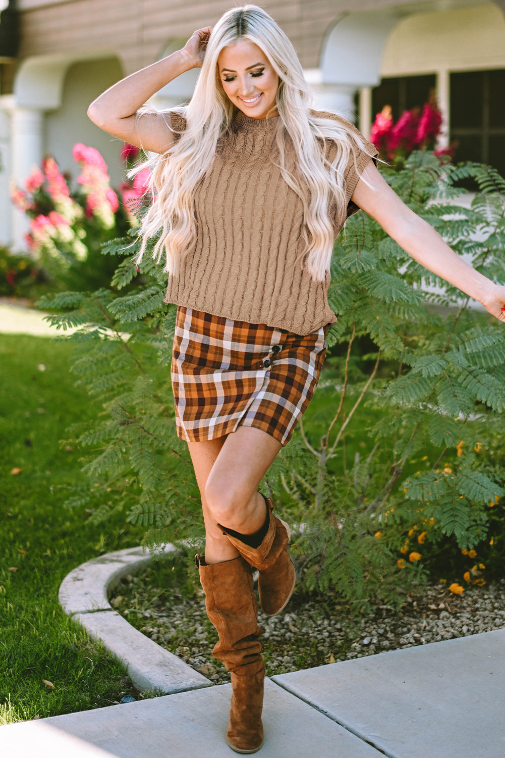 Cable Knit Short Sleeve Sweater