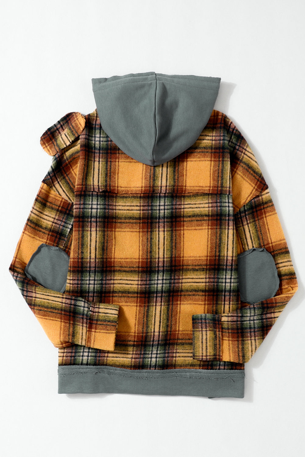 Women's Jacket with Plaid Hooded Frayed Snap
