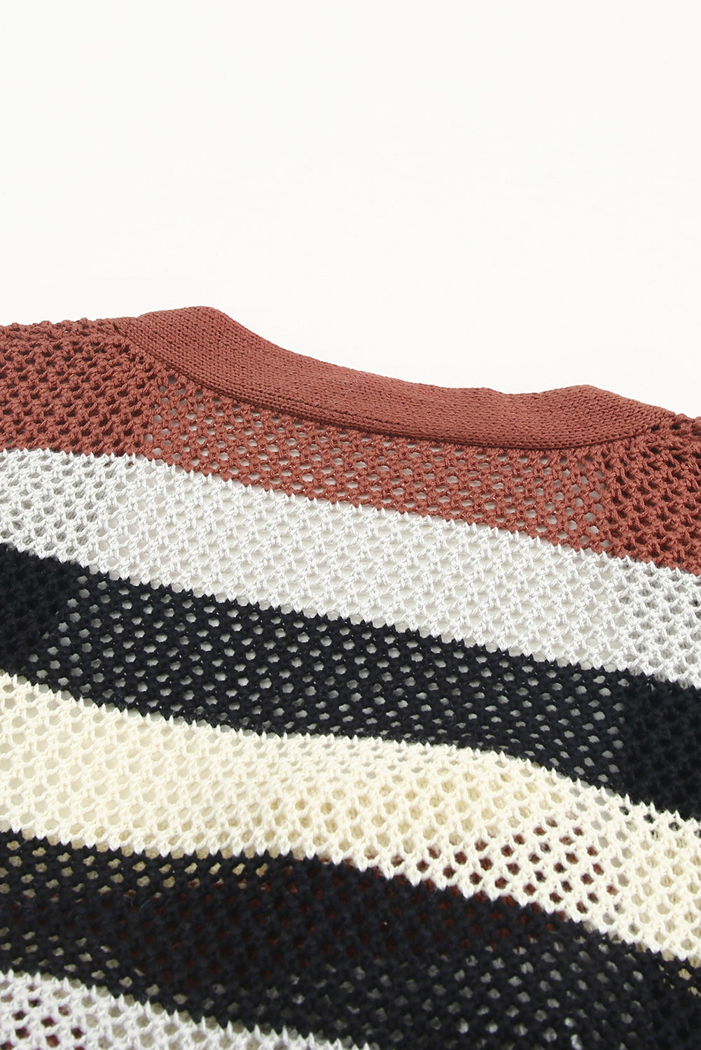 Women's Knit Cardigan with Striped Hollowed
