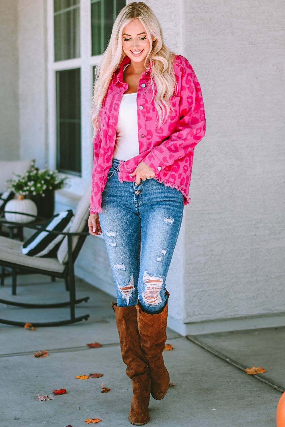 Women's Button Cuffs Raw-Edge Jacket
