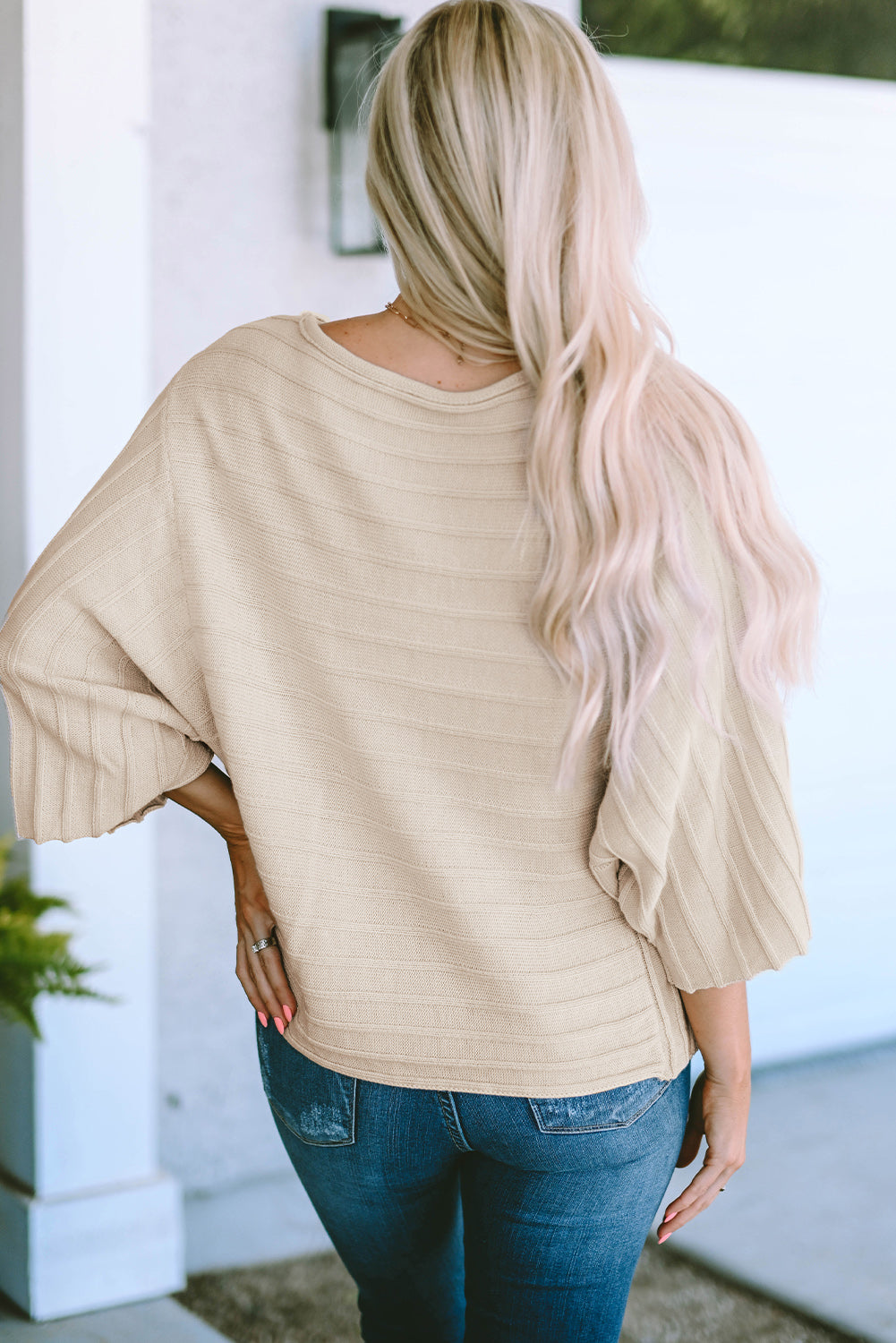 Sweater for Women Seam Rib-Knitted Knitted Dolman