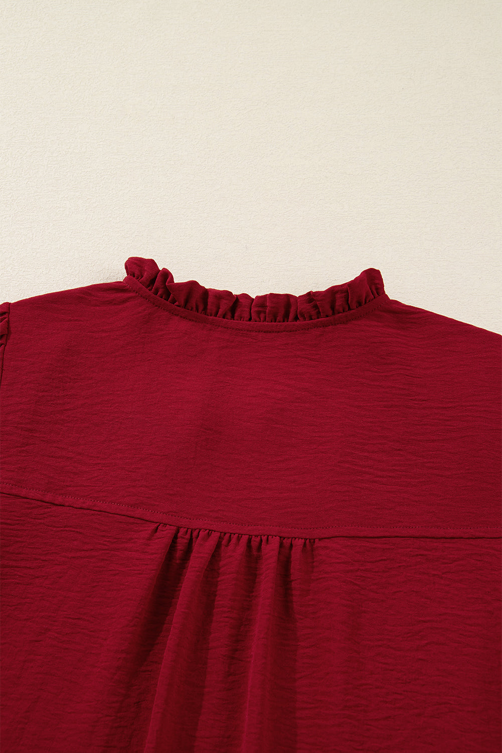 Neck Shirred Notched Shirred Cuff Long-Sleeved Blouse