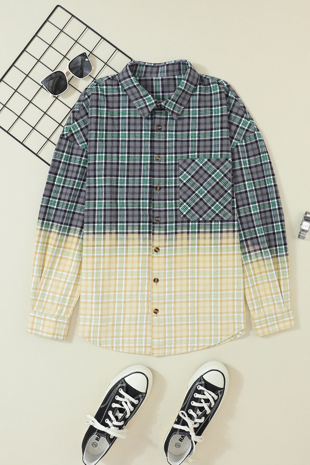 Women's Shacket with Pocket Button Plaid Chest
