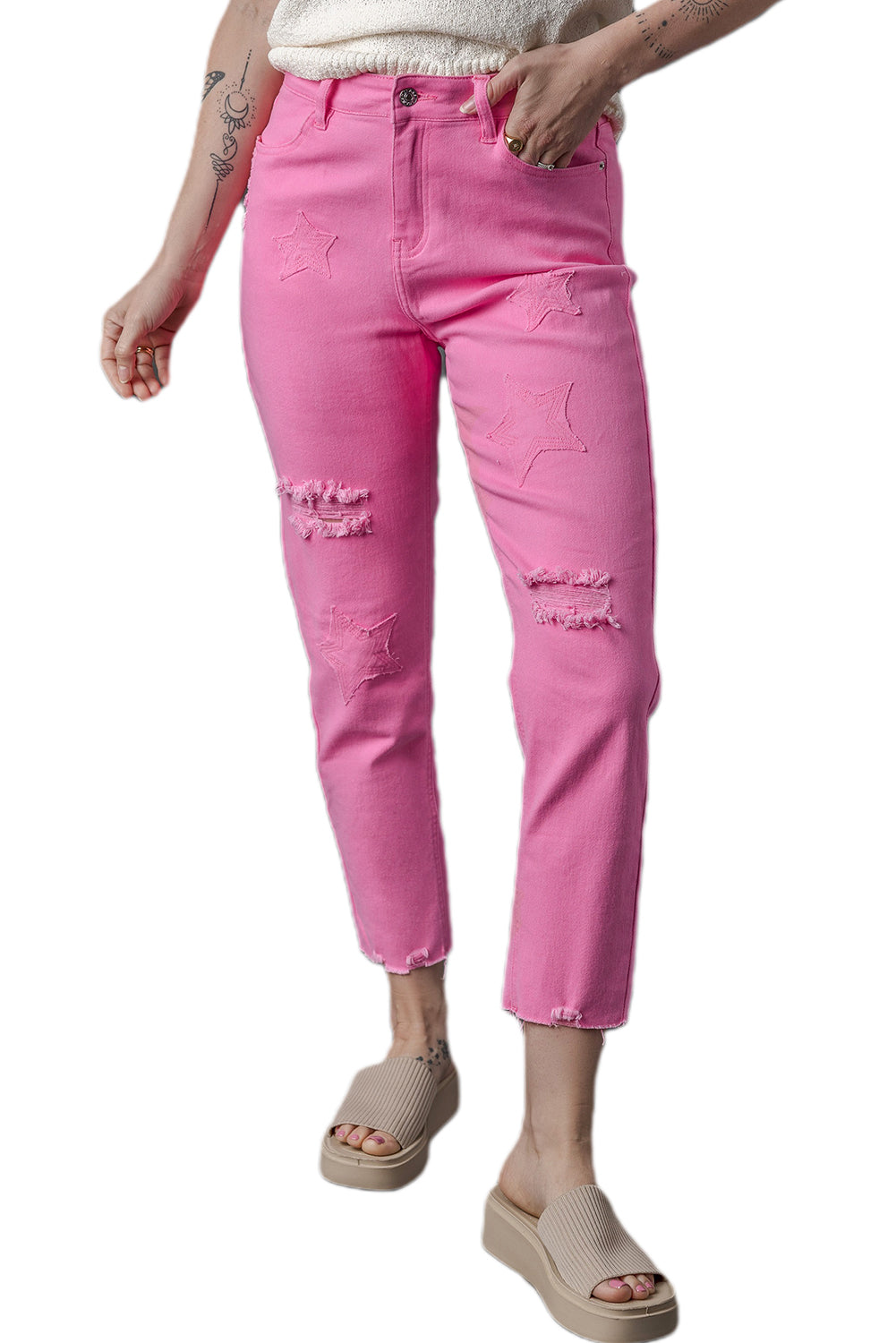 Women's Jeans Featuring Straight Leg Star Shape