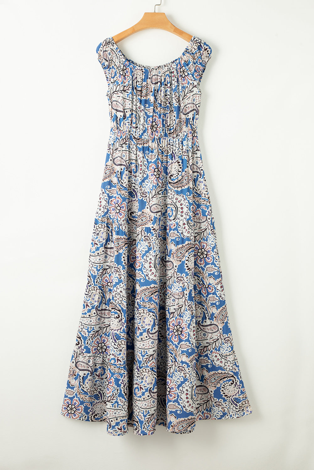 Women's Maxi Dress with Bohemian Paisley Print Off Shoulder
