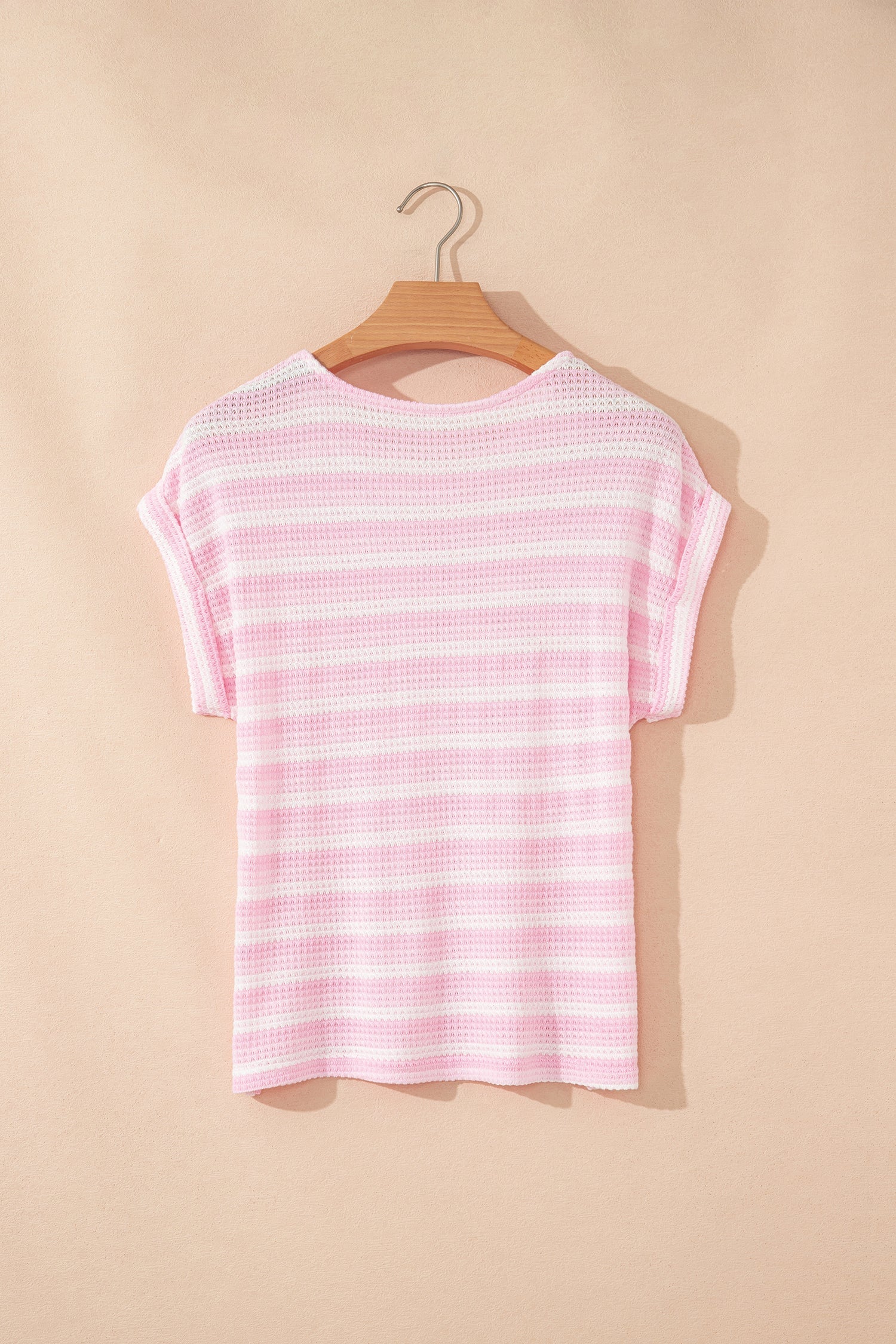 Summer Print Pink Striped Waffle Knit T Shirt