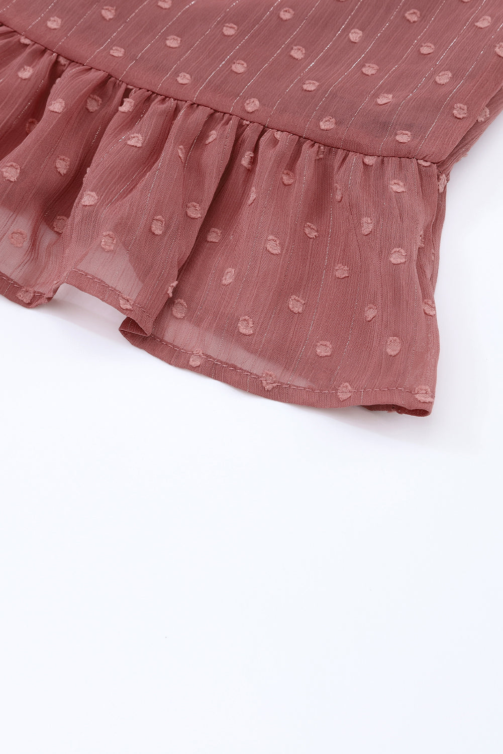 Women's Blouse with Ruffle-Trimmed Swiss Dot Lace-Trimmed up V Neck