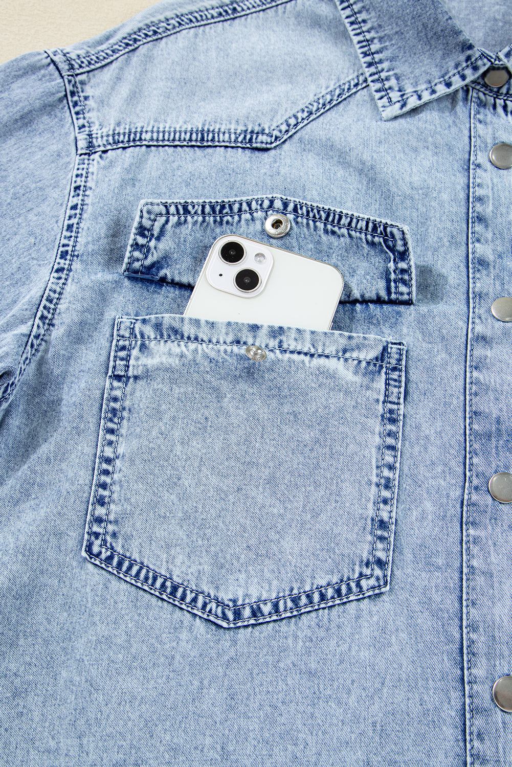 Chest Hem Pocket Raw Denim Loose Shirt Dress