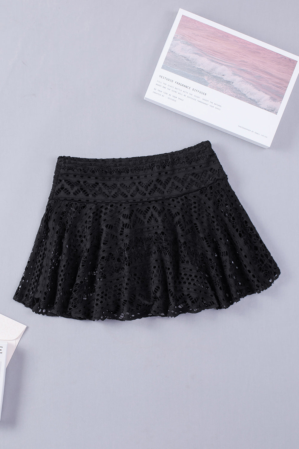 Lace Solid Crochet Skirted Bikini Bottom in Black