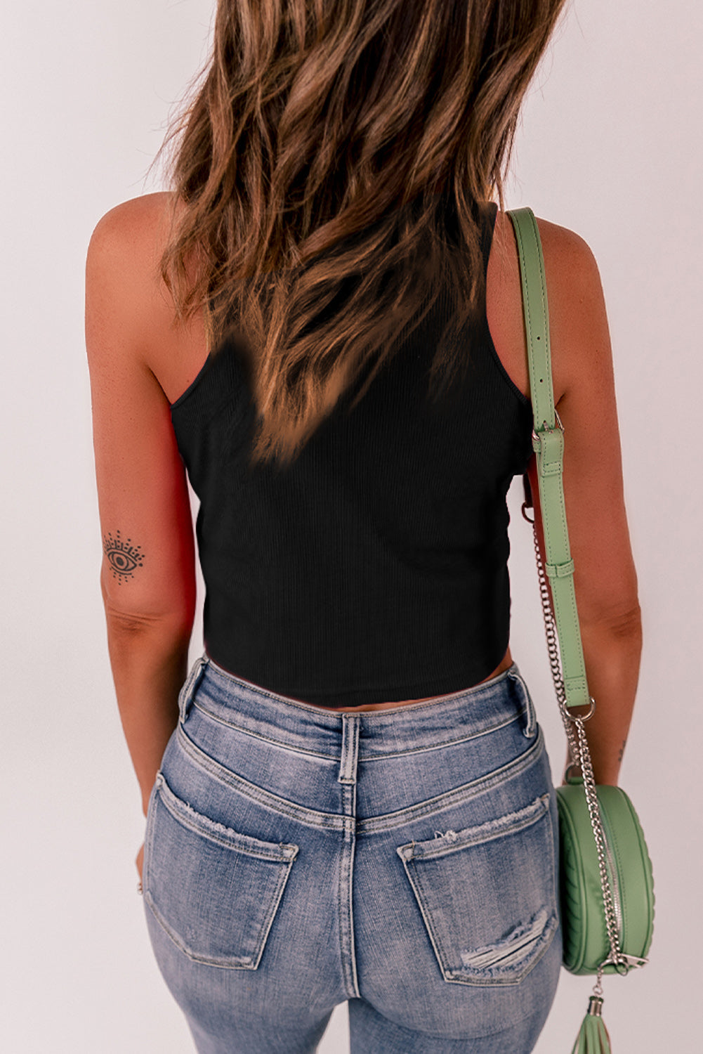 Top for Women Rib-Knitted Sleeveless Crop