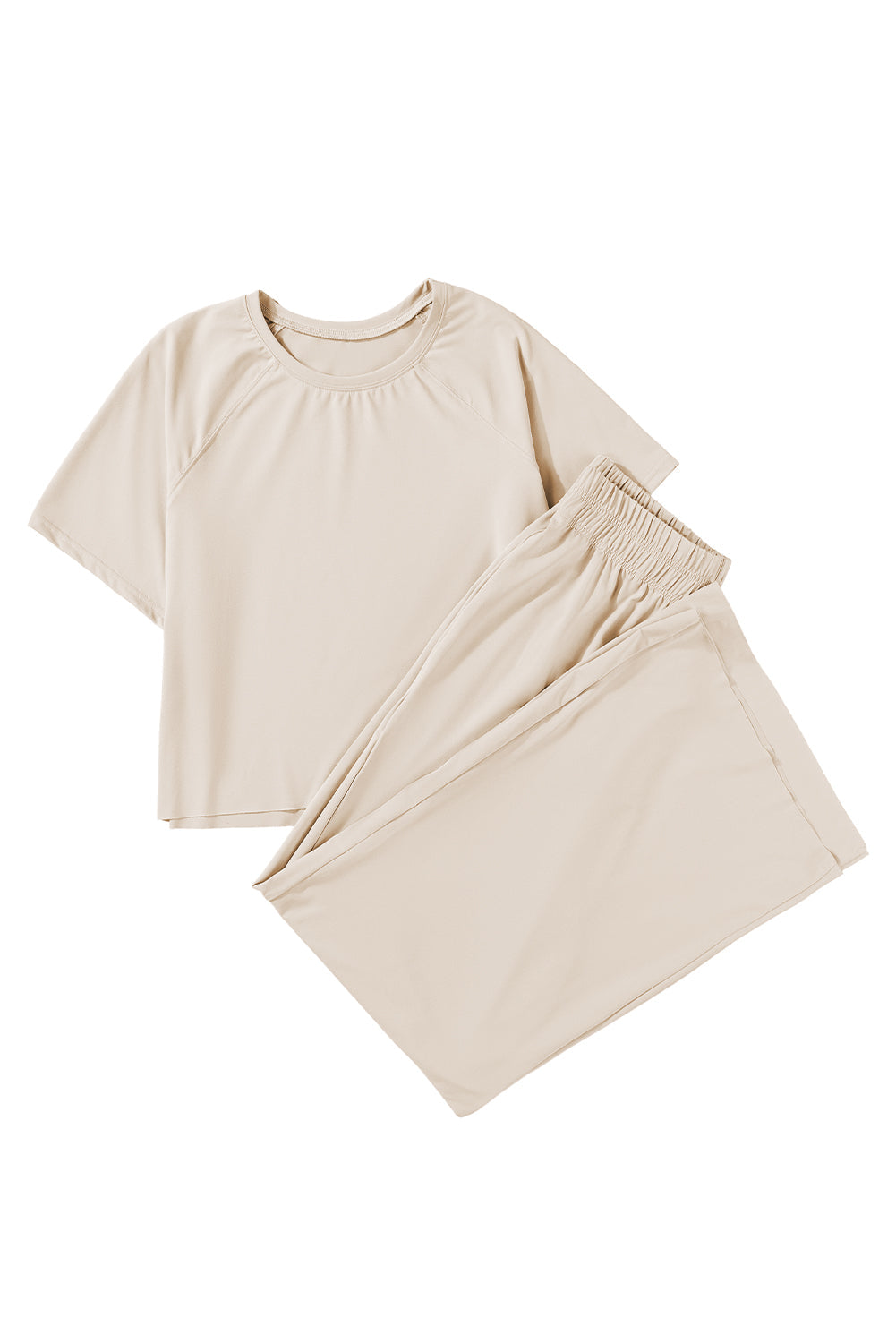 Women's Pants Set Featuring Raw-Edge Loose Tee and Wide-Leg