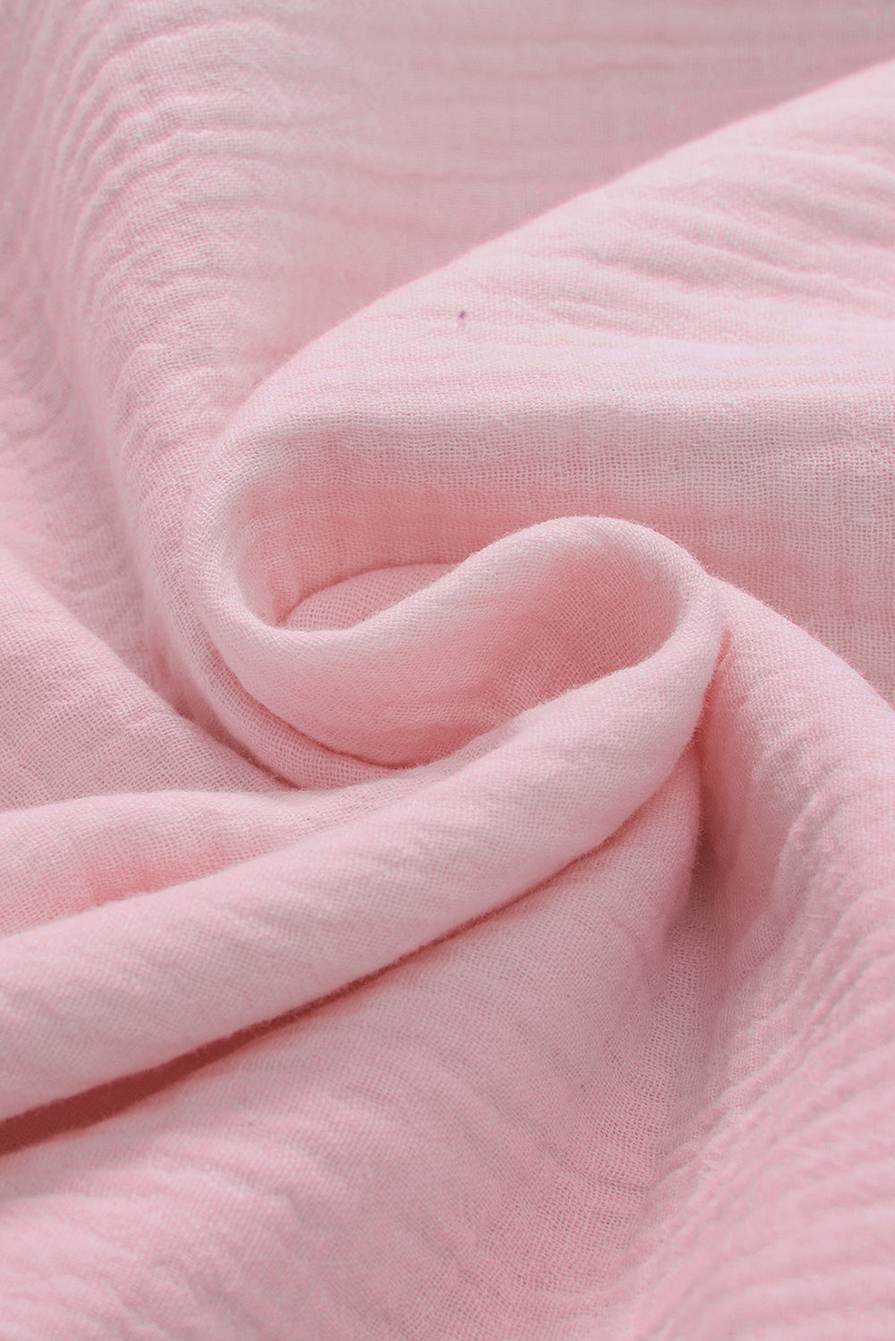 Pink Crinkled Cotton Gauze Ruffle Sleeve Blouse