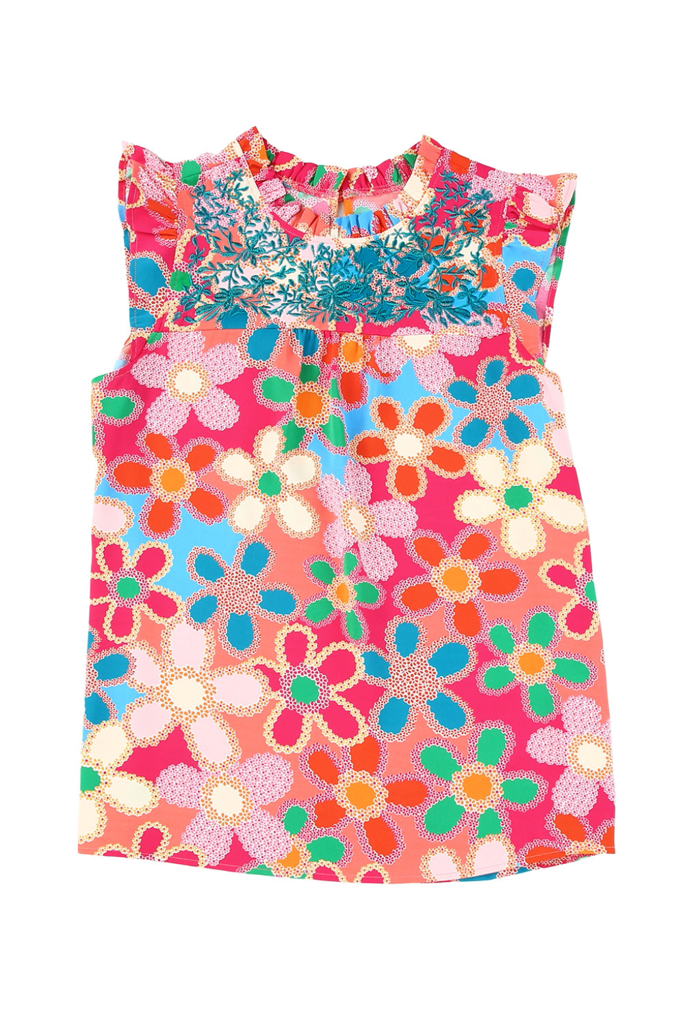 Tank Top for Women Floral-Print Print Ruffle-Trimmed Trim