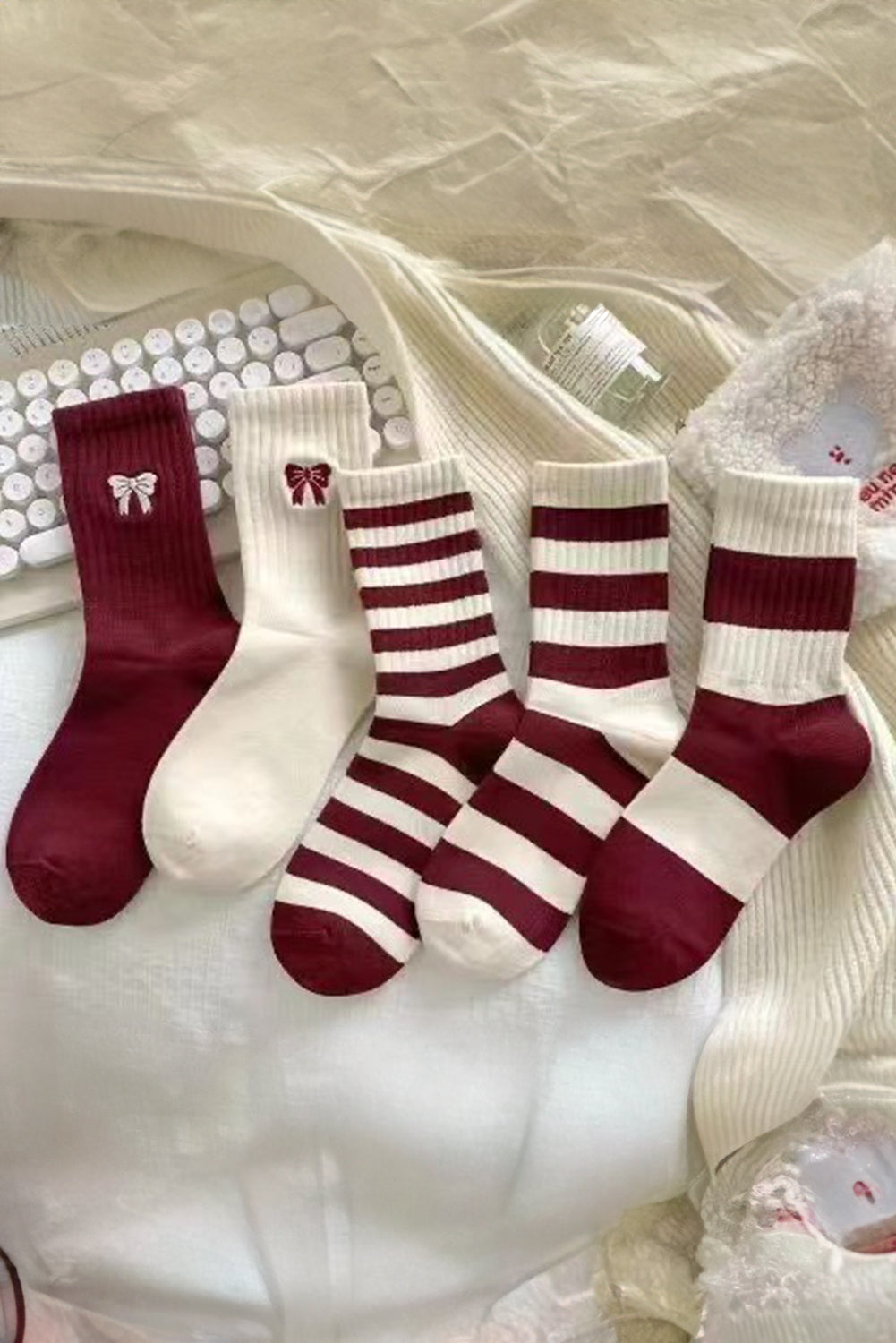 Embroidered Bowknot Rib-Knit Crew Socks