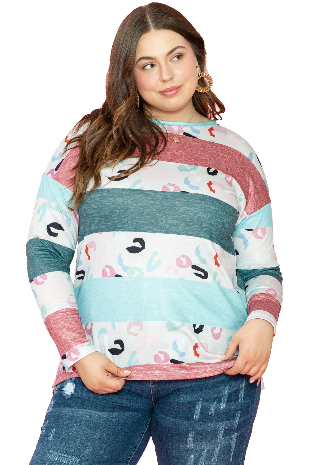 Women's Plus Size Color-Block Pullover Top