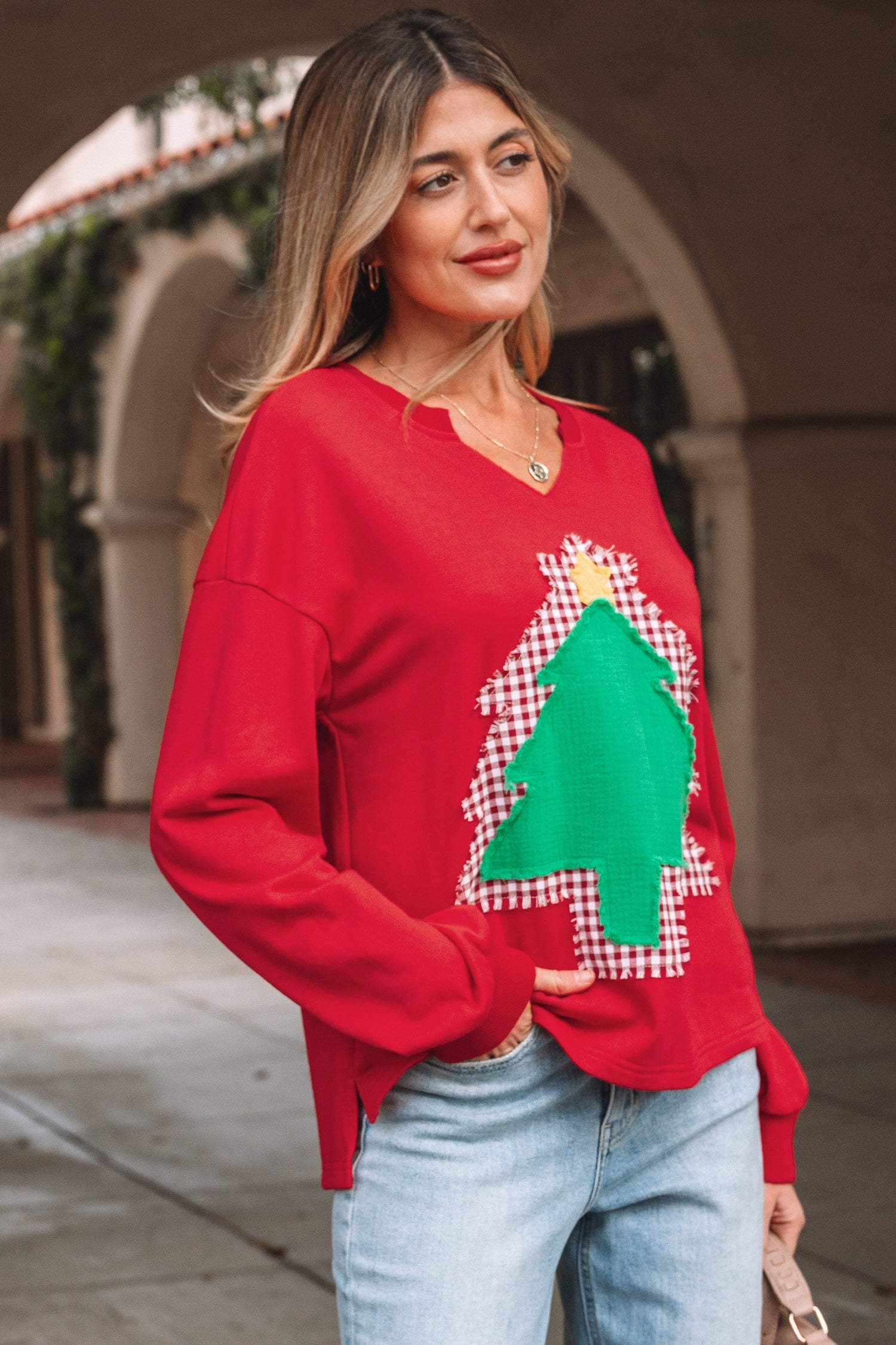 Double Christmas Tree Drop-Shoulder Sweatshirt