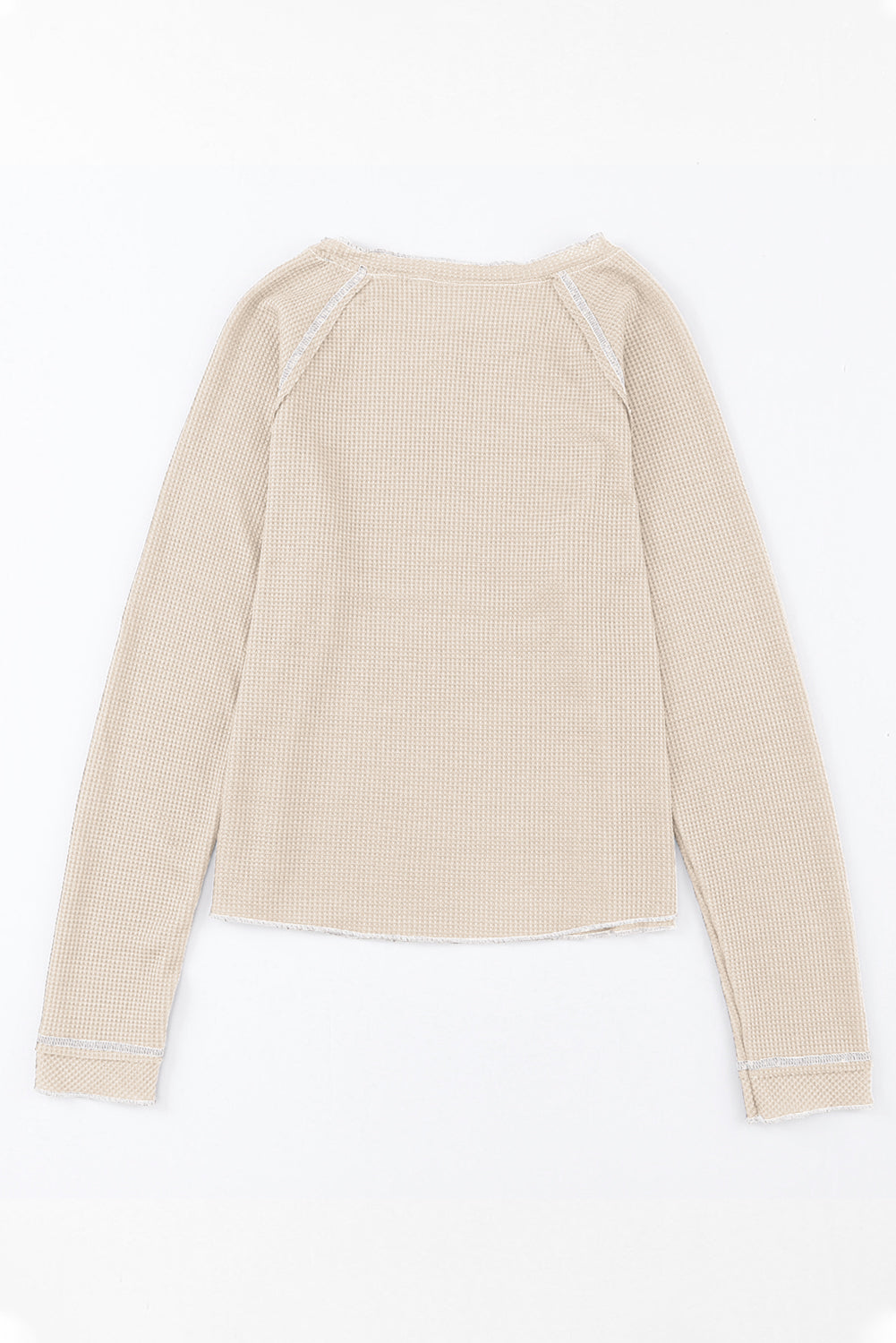 Long-Sleeved Textured Round-Neck Top in Apricot