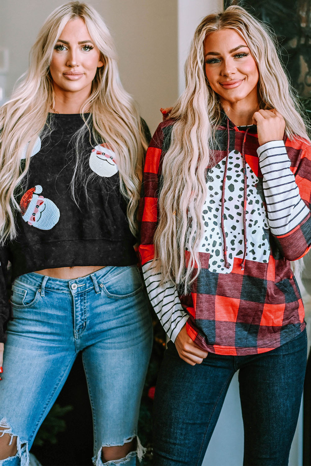 Women's Hoodie Featuring Plaid Christmas Tree Graphic-Print