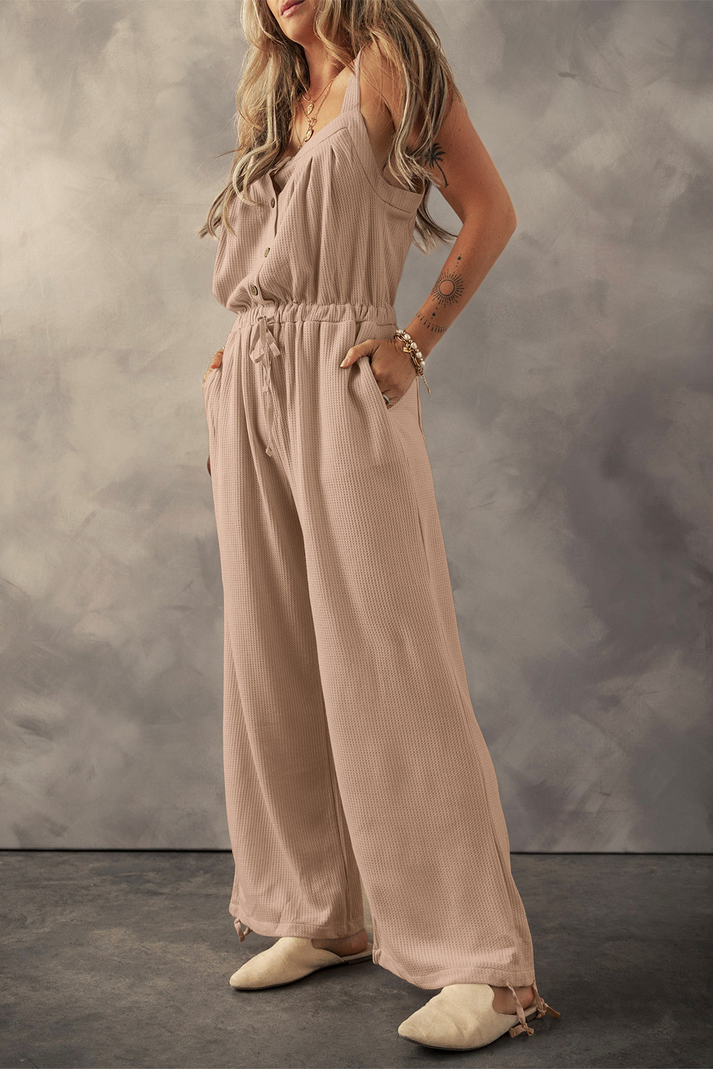 Jumpsuit for Women Straps Textured Drawcord