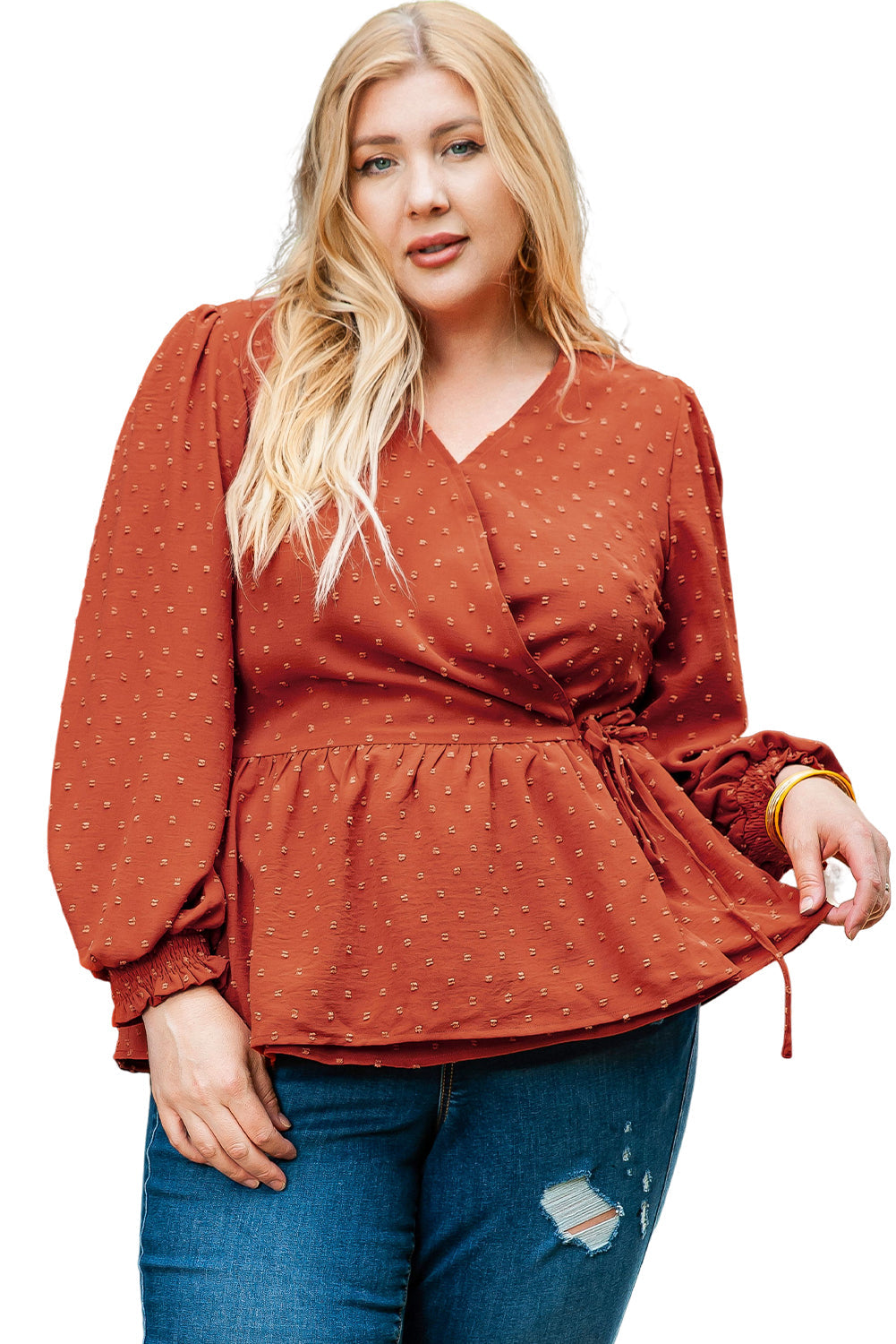 Blouse for Women Plus Size V Neck Wrap Tie Side