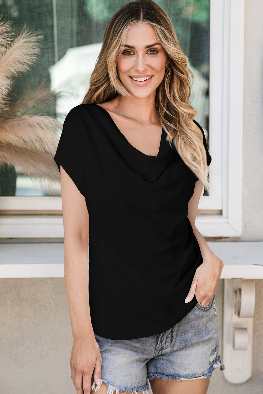 Women's Bat Sleeve Cowl Neck T Shirt